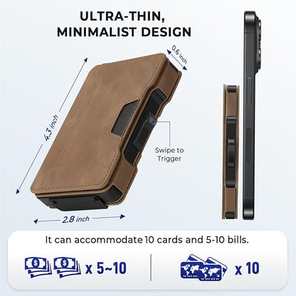 Slim Wallet for Men - Minimalist Mens Wallet with Money Clip, Aluminum Pop Up Card Case and Leather Slots Credit Card Holder RFID Blocking Wallet for Men with Gift Box