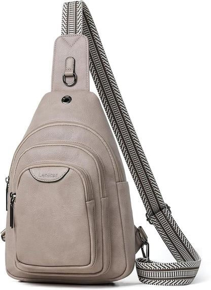 Leresas 10L Crossbody Sling Bag for Women Men Anti Theft Cross Body Fanny Pack Belt Bag Purse Gifts for Women Faux Leather, Light Grey