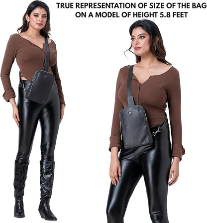 Leather Sling Bag for Women Genuine Crossbody Purse Small Trendy Cross Over Chest with Phone and Credit Card Slots (Dark Grey Nappa)
