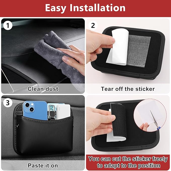 Car Seat Side Storage Pocket, Small Car Seat Organizers PU Leather Car Console Organizer Pocket Multifunctional Console Side Organizer Bag for Phone, Keys, Sunglass, Wallet, 1Pack