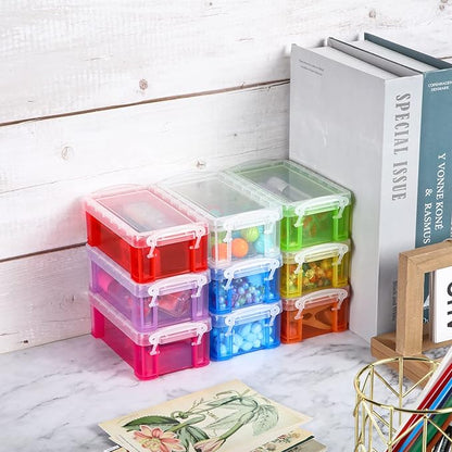 Sepamoon 9 Piece Small Plastic Storage Box with Lid Colorful Translucent Stackable Tool Storage Case Mini Sewing Box Organizer Plastic Organizer Container for Stationery, Jewelry, and More