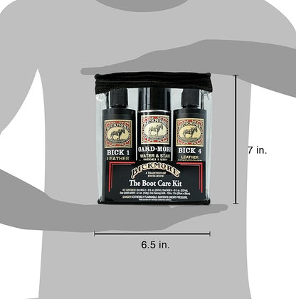 Leather Boot Care Kit - Bick 1 Cleaner, Bick 4 Conditioner, Gard-More Water Repellent Spray & Cloth - Made in USA - Shoe Care Set for Cowboy Boots, Work Boots, Furniture, Bags, Purses, Jackets, & Tack