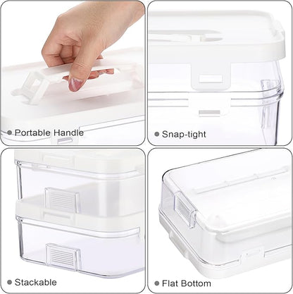 BTSKY Clear Plastic Storage Container with Lid & Handle, Multipurpose Craft Organizers and Storage Box, Easy Carry & Stack Flat Storage Box for Pencils Markers Crayons Sticky Notes, 1 Pack