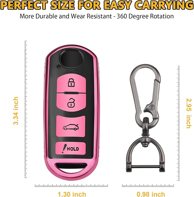 FT FUNTOR for Mazda Car Key Cover,4 Pink Buttons TPU Key Cover with Keychain,Compatible with Mazda 3 6 8 CX-3 CX-5 CX-7 CX-9 atenza Miata MX-5 (C-Pink)