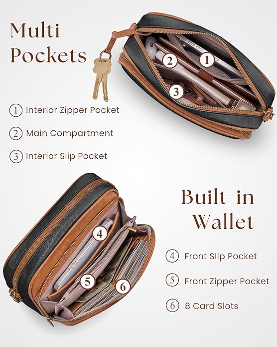 Crossbody Bags with Built-in Wallet, Anti-Theft Travel Purse with Card Slots, Trendy Vegan Shoulder Bag for Women Men