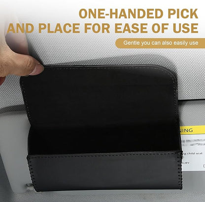 Sunglasses Holder for Car Sun Visor, PU Leather Visor Sunglasses Holder, Auto Eyeglasses Protective Storage Case, Universal Cars Sunvisor Accessories Organizer Box for Sedan, SUV, Van (Beige)
