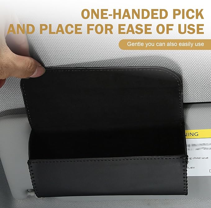 Sunglasses Holder for Car Visor, PU Leather Visor Sunglasses Holder Clip, Auto Eyeglasses Protective Storage Case, Universal Cars Sunvisor Accessories Organizer Box for Sedan, SUV, Van (Black)