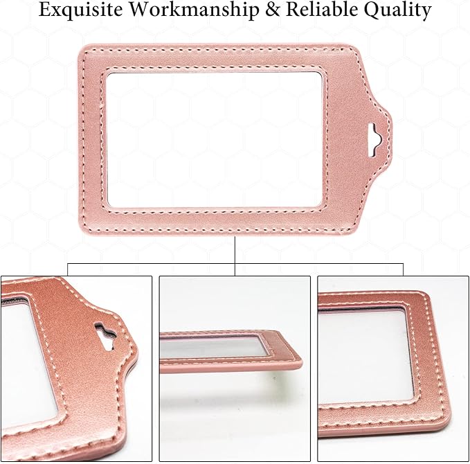 Teskyer 2 Pack Double Sided Clear Badge Holder with Lanyard, ID Badge Name Card Holder with Stainless Steel J-Hook Nylon Lanyard for Work, School, Metro, Access Card, Rose Gold