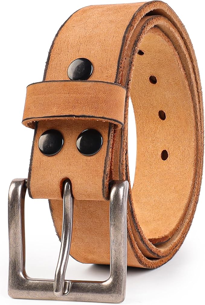 NPET Mens Leather Belt Full Grain Vintage Distressed Style Snap on Strap 1 1/2" Wide with Buckle