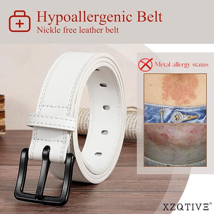 XZQTIVE Men’s Metal Free Belt Hypoallergenic Leather Belts For Jeans Dress Nickle Free TSA Belt With Black Buckle