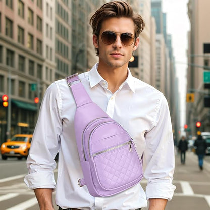 Crossbody Bags for Women Men,Leather Sling Bag Cross Body Backpack for Women, Casual Chest Bag Daypack for Travel Hiking, Purple