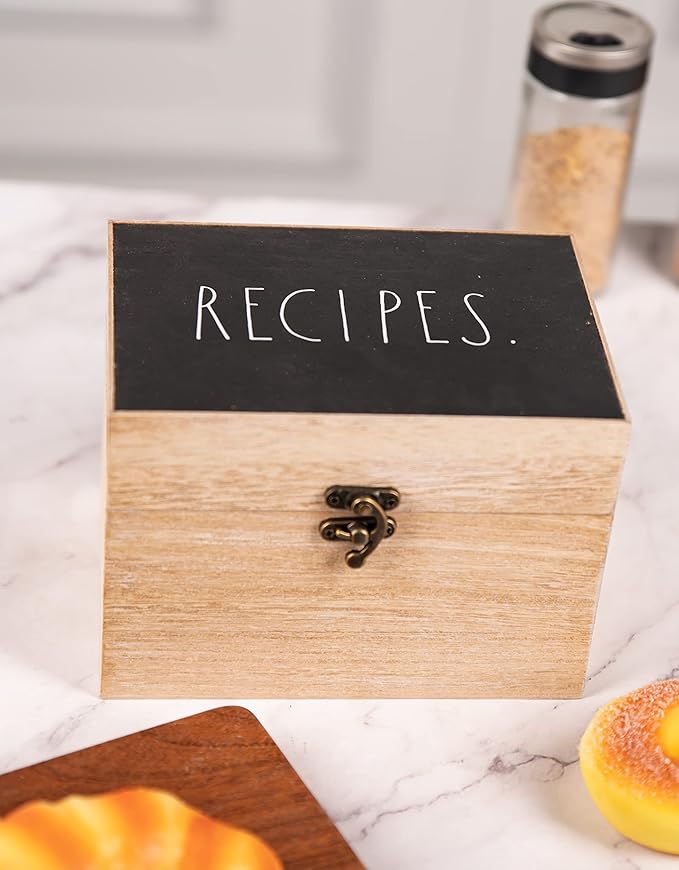 Rae Dunn Rustic Modern Wooden Storage Box - 5x7 - Style 5 - Multipurpose Organizer - Recipe Box with Lid and Metal Clasp