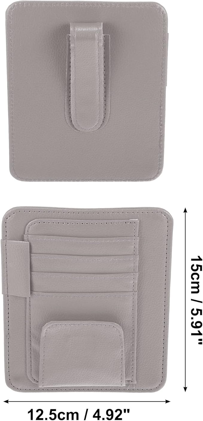 X AUTOHAUX PU Leather Car Sun Visor Organizer Glasses Holder Card Holder Auto Accessories Pocket Organizer Gray
