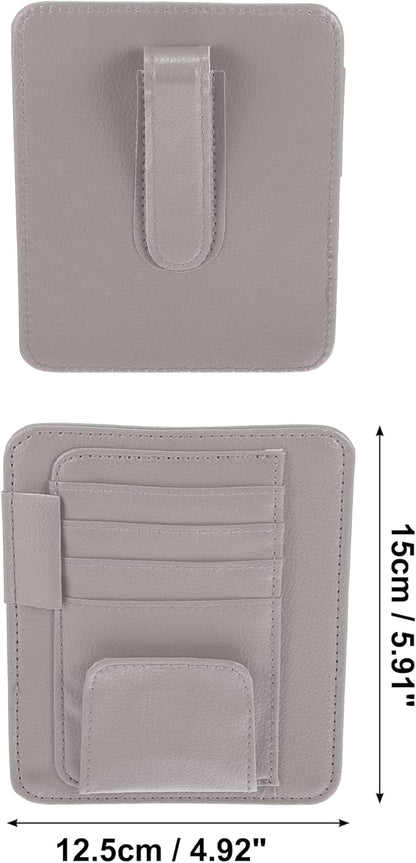 X AUTOHAUX PU Leather Car Sun Visor Organizer Glasses Holder Card Holder Auto Accessories Pocket Organizer Gray