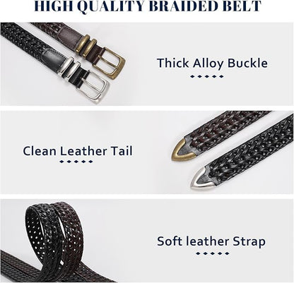 BELTROAD Braided Leather Belt for Men Casual Jeans Golf, Men's Leather Woven Alloy Buckle Hand Braided Belts Gift for Men