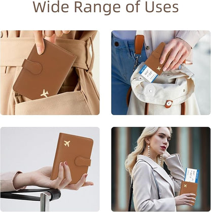 ZOPPEN Rfid Passport Holder for Travel, Passport Cover Wallet Case Travel Essentials Document Organizer, Card Holder Travel Wallet Womens Men, Brown