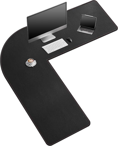 ZORESYN 63" L-Shaped Gaming Desk Mat Mouse pad, Computer Corner Desk Pad, Home Office Writing Desk Pad Protector, Large Waterproof PU Leather Corner Mousepad - Black, (160+157) x50cm