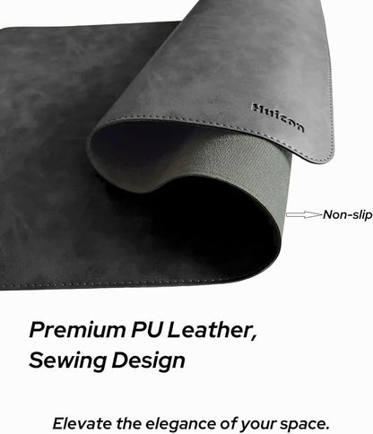 Leather Desk Mat, 31.5"x15.7" Non-Slip PU Leather Desk Pad, Thick Desk Blotter with Stitched Edge, Retro Large Mouse Pad, Laptop Pad for Office & Home Use (Black)