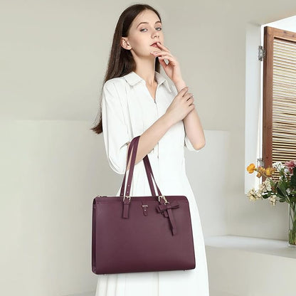 Keyli 4pc Sets Laptop Bag for Women Large Leather Laptop Briefcase with USB Charging Port Computer Shoulder tote Bags Purse