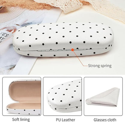 Glasses Case Hard, Cute Sunglasses Case for Women Leather Protective Case for Eyeglass with Cleaning Cloth