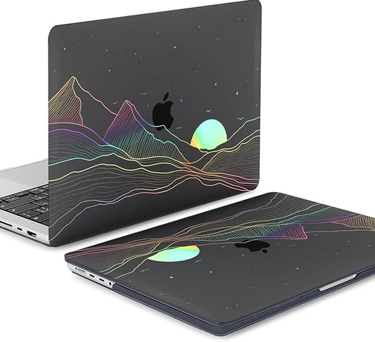 KEROM Clear Black Case for MacBook Pro 13 inch 2022-2016 M2 M1 A2338 A2289 A2251 A2159 A1989 A1706, MacBook Pro 13 inch Clear Case with Design, Plastic Hard Shell Case & Keyboard Cover, Sunrise