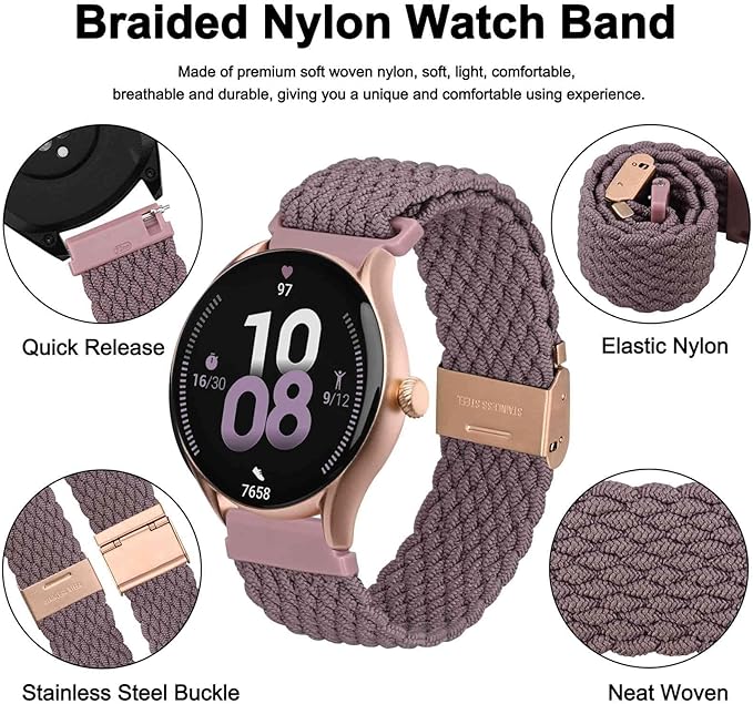 WOCCI 16mm Braided Nylon Watch Band for Men and Women, Quick Release, Rosegold Stainless Steel Buckle (Woodrose)