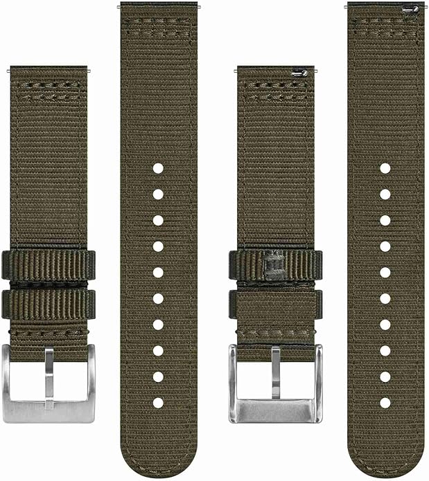 BISONSTRAP Men’s Nylon Watch Bands, Two-Piece Military Watch Straps, Quick Release, Brushed Buckle, Band Width 18mm 19mm 20mm 22mm