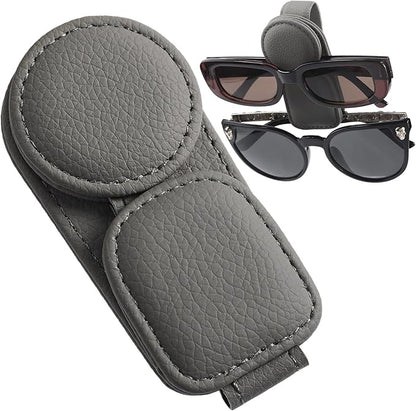 Konohan Sunglasses Holder for Car Visor Leather Eyeglass Hanger Magnetic Sunglasses Holder with 2 Clips(Light Gray)