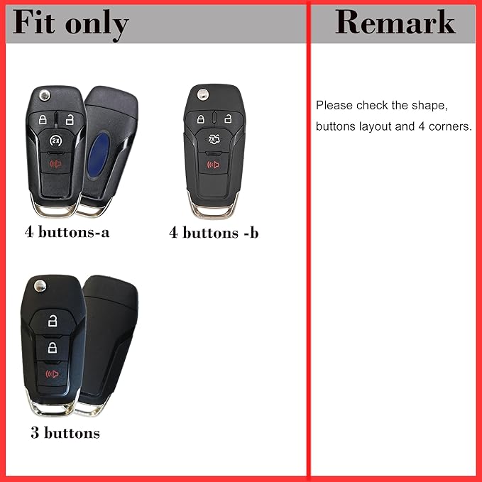 Silicone Rubber Key Fob Covers Protector for Ford F150 F250 F350 F450 F550 Raptor Ranger Transit Fusion Bronco Lightning Maverick XLT (Flip Key)