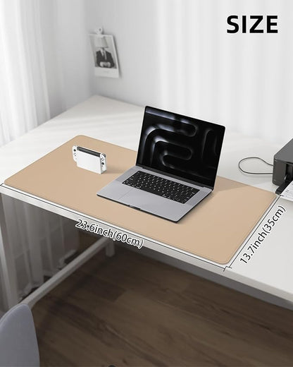 Leather Desk Pad Protector, Mouse Pad, Office Mat, Non-Slip PU Leather Blotter, Laptop Pad, Waterproof Writing Pad for Office and Home (Apricot, 31.5" x 15.7")