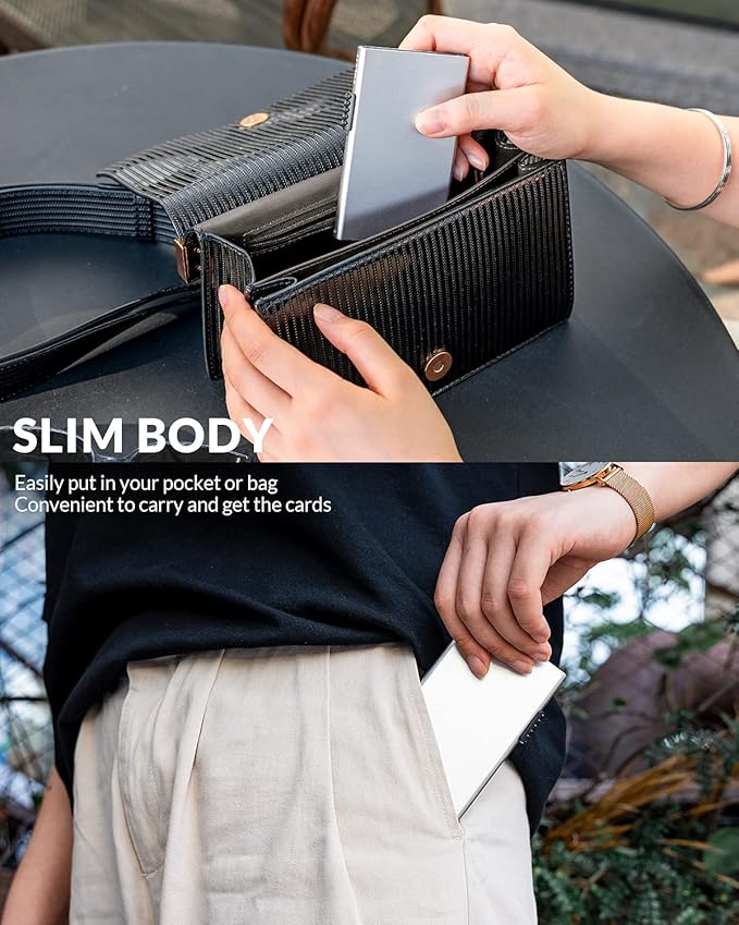 VULKIT Minimalist Credit Card Holder Pop Up Cards RFID Protection Slim Metal Wallet