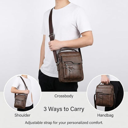 Men's Leather Crossbody Bag, Casual leather Bag for Men, Crossbody Bag Office Business,Handbag Purse Zipper
