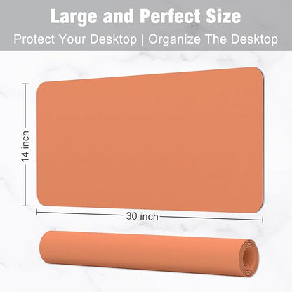 Hsurbtra Desk Pad, 30" x 14" PU Leather Desk Mat, XL Extended Mouse Pad, Waterproof Desktop Blotter Protector, Non-Slip Ultra Thin Large Laptop Keyboard Writing Mat for Office Home, Orange Pink