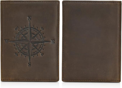 Polare Slim RFID Blocking Leather Passport Holder Travel Bifold Wallet For Men(Dark Brown Compass)