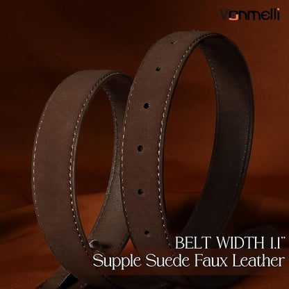 VONMELLI Faux Women's Suede Belt for Jeans Dresses Ladies Leather Belt with Vintage Gold Buckle