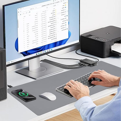 Desk Mat with Wireless Charging, Grey Mouse Pad with Wireless Charger, Desk Pad Matt for Desktop, Mousepad Gaming Large Mouse Pad, Leather Compute for Keyboard and Mouse, 32" x 16"