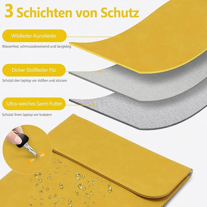 HYZUO 15 Inch Laptop Sleeve Case Bag for MacBook Air 15 M5 A3448 M4 A3241 M3 A3114 M2 A2941 2026-2023, 15" Surface Laptop 7/6/5/4/3, MacBook Pro 15 2019-2016, Faux Suede Leather, OliveYellow