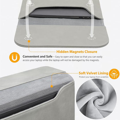 HYZUO 15 Inch Laptop Sleeve Case Bag for MacBook Air 15 M5 A3448 M4 A3241 M3 A3114 M2 A2941 2026-2023, 15" Surface Laptop 7/6/5/4/3, MacBook Pro 15 2019-2016, Faux Suede Leather, Light Gray