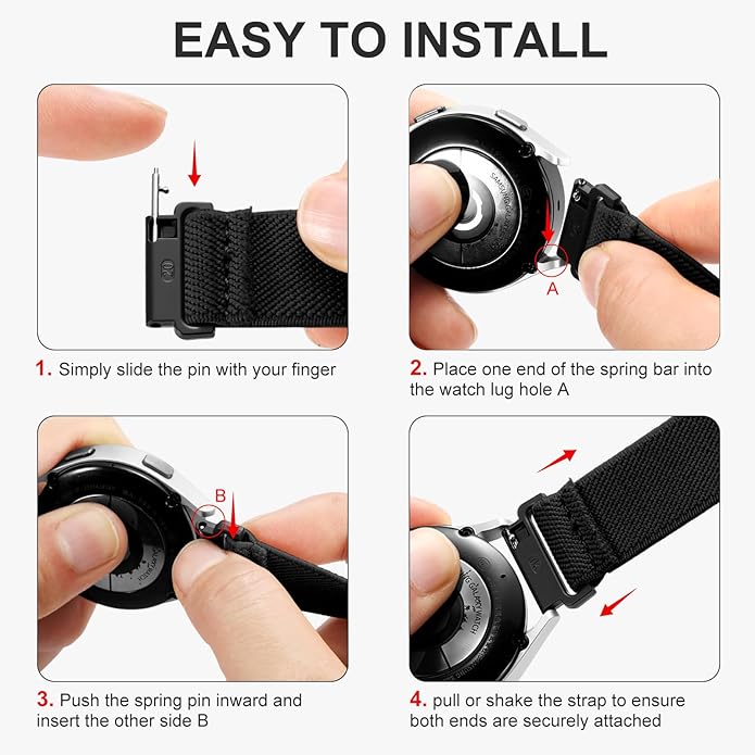 Lerobo Elastic Bands Compatible with Samsung Galaxy Watch 8 7 6 5 4 40mm 44mm/Galaxy Watch 8 Classic 6 4 Classic 43mm 47mm 42mm 46mm/5 Pro Band 45mm/Active 2,3 Pack 20mm Adjustable Nylon Sport Band