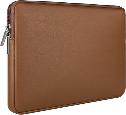 RAINYEAR 13.3 Inch Laptop Sleeve Soft PU Leather Case Water Resistant Padded Zipper Cover Protective Carrying Bag Compatible with 13.3" Notebook Computer Chromebook(Brown)