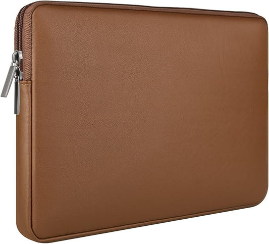 RAINYEAR 13.3 Inch Laptop Sleeve Soft PU Leather Case Water Resistant Padded Zipper Cover Protective Carrying Bag Compatible with 13.3" Notebook Computer Chromebook(Brown)
