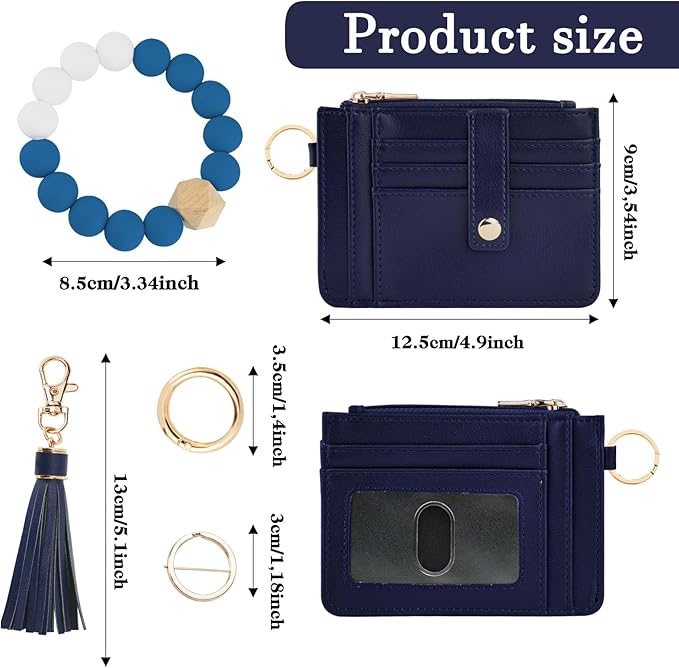 KNGITRYI Wallet Keychain Wristlet for Women,Slim RFID Credit Card Holder Purse Tassel Keychain Bangle Key Ring for Men Women