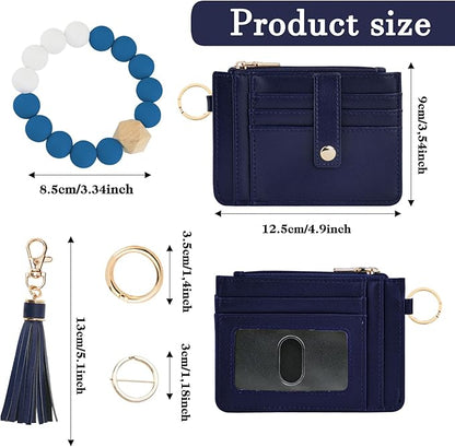 KNGITRYI Wallet Keychain Wristlet for Women,Slim RFID Credit Card Holder Purse Tassel Keychain Bangle Key Ring for Men Women