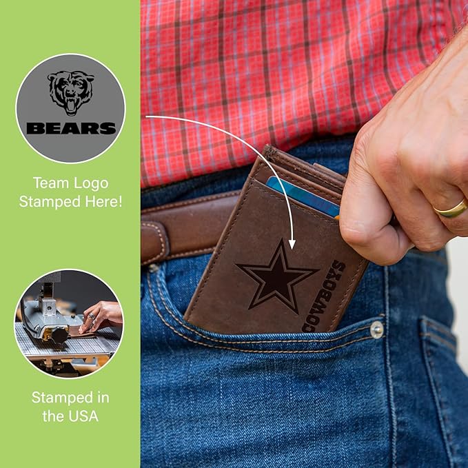 Team Sports America NFL Chicago Bears Front Pocket Slim Wallet for Men | Minimalist Leather RFID Blocking Bifold Card Holder with Money Clip | Officially Licensed Stamped Logo