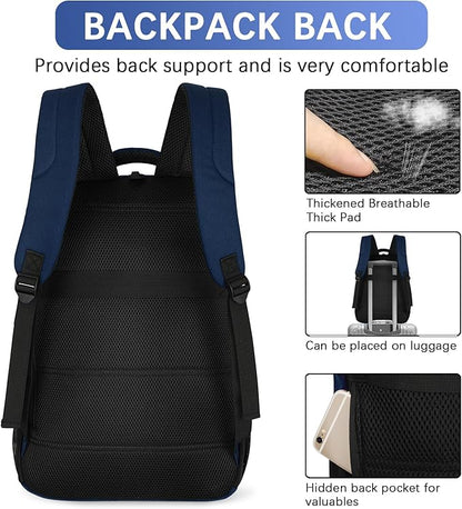 LARIPOP Carry On Backpack for Airplane, 17.3 Inch Laptop Backpack with USB Charging Port, Water Resistant Business Travel Backpack, Lightweight College School Bookbag Anti Theft for Men Women, Blue