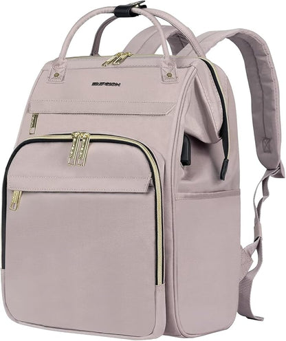 EMPSIGN 15.6 Inch Laptop Backpack for Women, Computer Travel Business Work Bag, Water Repellent College Casual Daypack with USB Port, Dusty Pink