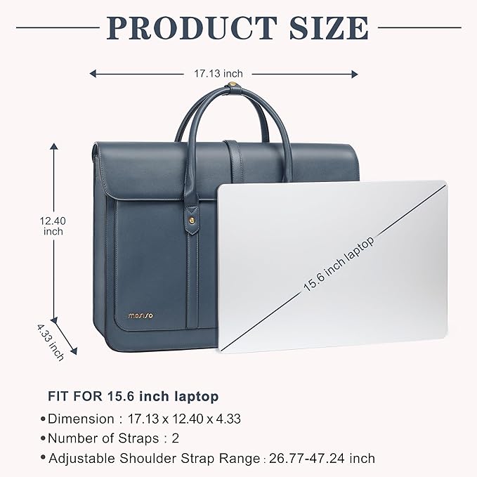 MOSISO Laptop Bag for Women, 15-15.6 inch PU Leather Laptop Shoulder Bags Convertible Backpack, 16 inch Messenger Bags Casual Handbag Work Briefcase Travel Computer Bag with Bowknot, Peacock Blue