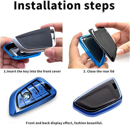 Creativity Suitable for BMW key fob Cover. Advanced soft TPU key box is compatible with F30 F45 F55 G20 G30 X1 X3 X4 X5 X6 X7 3 5 6 7 8 M5 M6 GT series smart key (Type B Blue single Key Case)