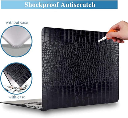 KEROM Compatible with Crocodile MacBook Pro 13 Inch Case 2026 2022-2016 M2 M1 A2338 A2289 A2251 A2159 A1989 A1706 A1708, Textured Aligator Skin Snakeskin PU Leather Hardshell & Keyboard Cover, Black