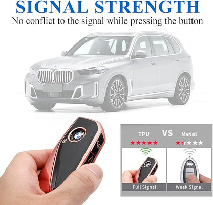 Creativity Advanced soft TPU key Cover Suitable for BMW 2023-2026 New 5 7 Series iX XM IX3 i7 X1 X5 X6 X7 key (Pink Combination)